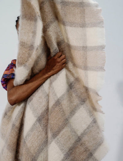 Fawn Plaid Drumin Mohair Throw Blanket - Cushendale Woollen Mills