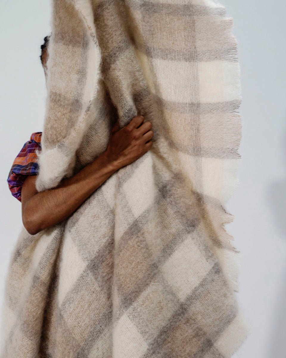 Fawn Plaid Drumin Mohair Throw Blanket - Cushendale Woollen Mills