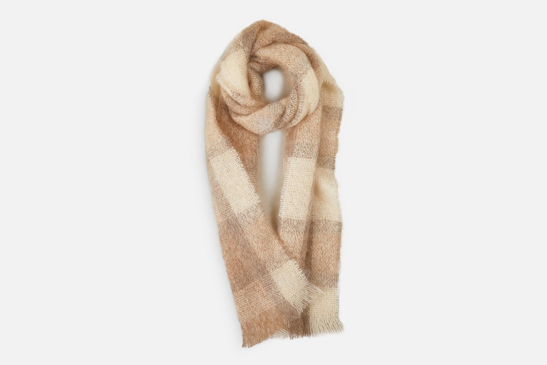 Fawn Plaid Drumin Mohair Scarf - Cushendale Woollen Mills