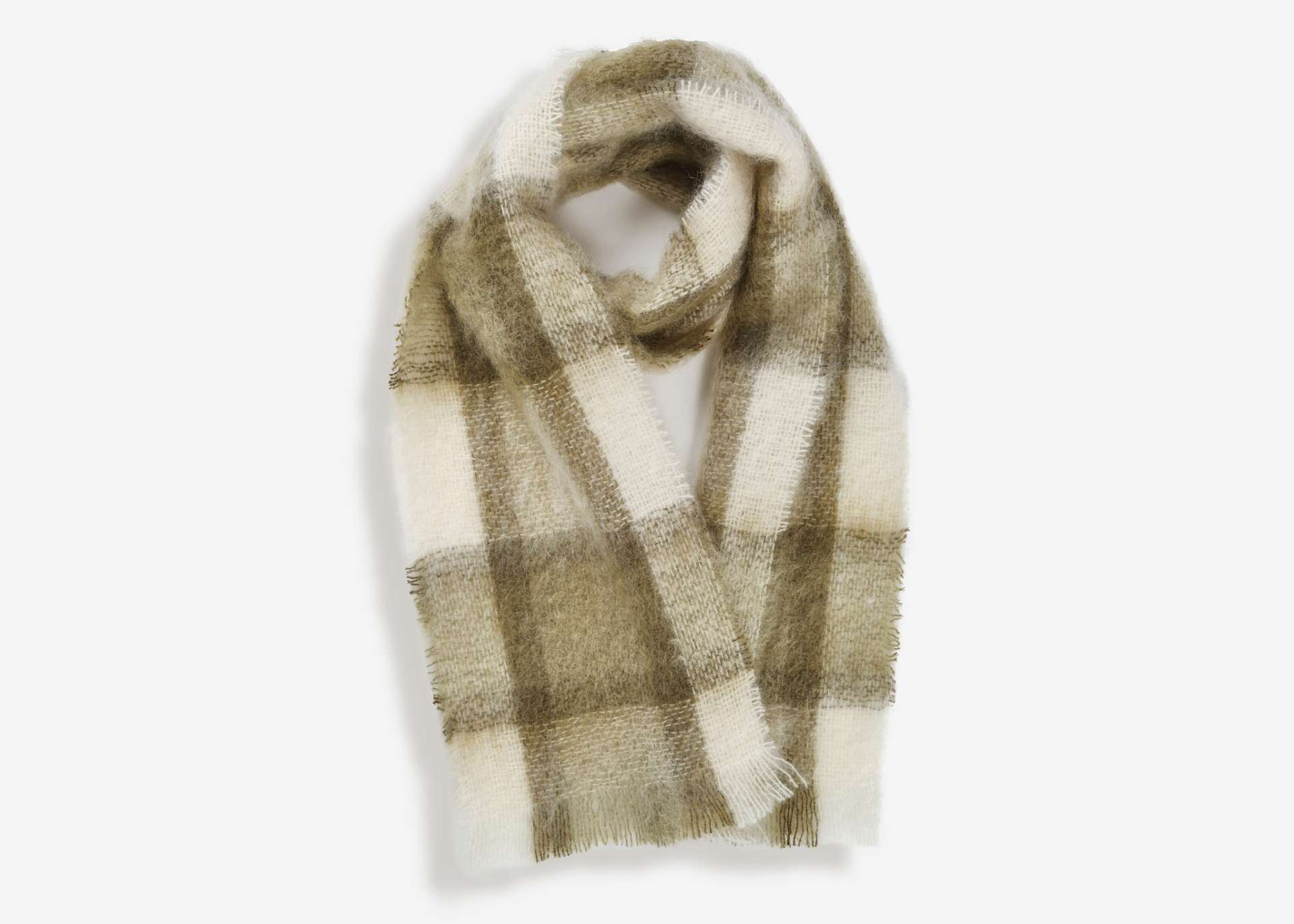 Olive Plaid Drumin Mohair Scarf - Cushendale Woollen Mills