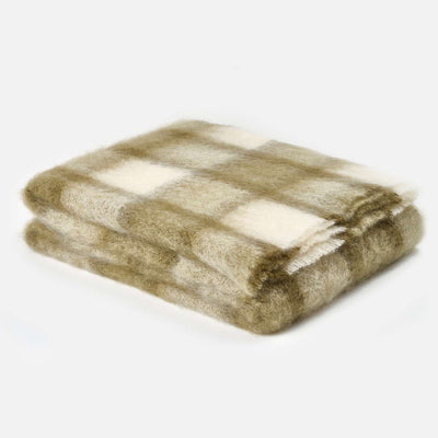 Olive Plaid Drumin Mohair Throw Blanket - Cushendale Woollen Mills