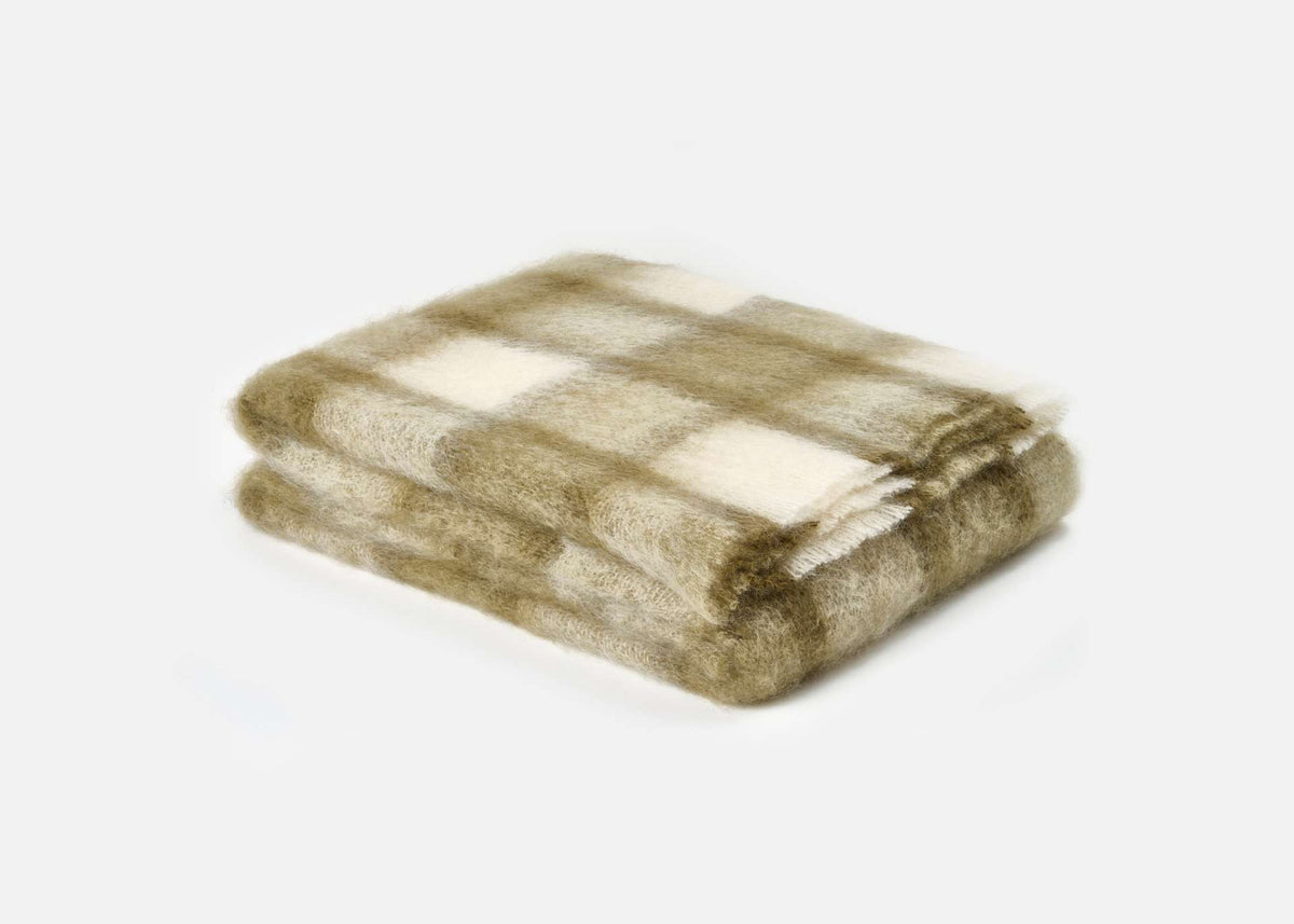 Olive Plaid Drumin Mohair Throw Blanket - Cushendale Woollen Mills